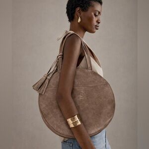 Anthropologie Remi/Reid Circular Tote Bag Alison Circle Faux Leather Tassel Bag